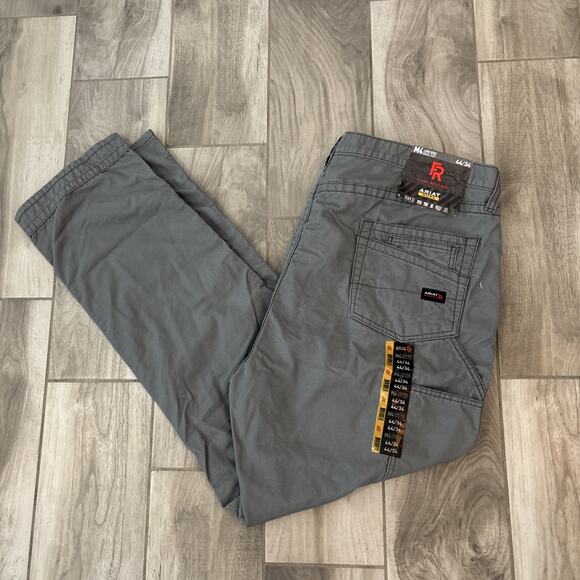 Ariat FR M4 Relaxed Boot Cut Low Rise FR Rated Pants Mens 44/34 Gray Ripstop NWT - Picture 1 of 7